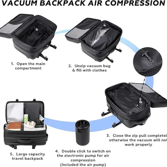Traveling Bag Vacuum Compression With Air Pump Device 17-Inch Backpack, Waterproof Oxford Fabric